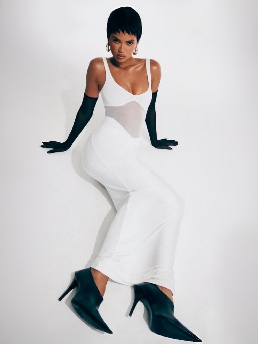 naked wardrobe Hourglass Mesh Contrast Maxi Dress White Sz M NWT - Picture 3 of 11